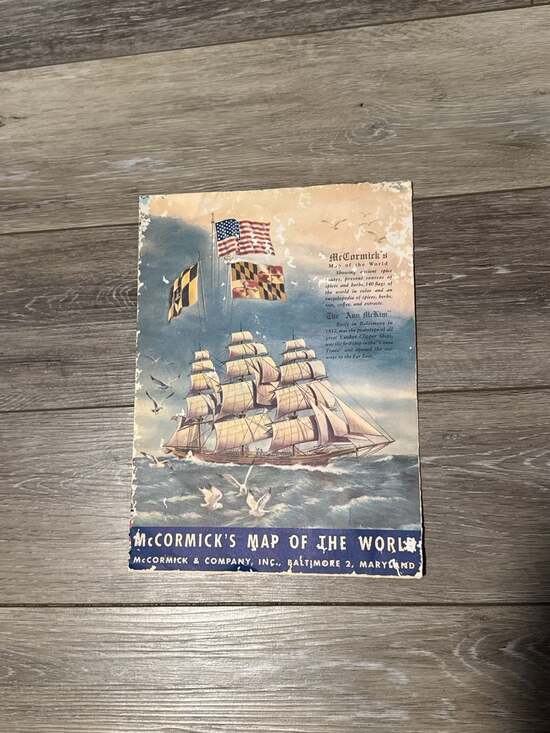 Vintage McCormick's Map of the World Folding Spice Chart and Encyclopedia